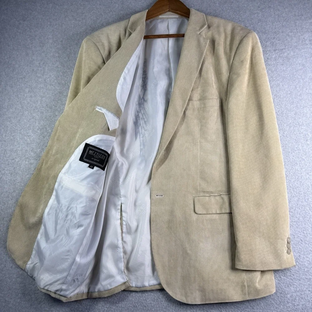 Meztizos Embroiled Corduroy Blazer Men's‎ 40 Tan Cotton Polyester Blend USA READ